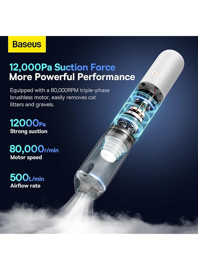 Baseus Car Vacuum Cleaner High Power, A3 Lite 12000Pa Handheld Vacuum With Single Touch Empty, Usb C Fast Charging, 4 In 1 Mini Hand Vacuum Air Blower Inflator Pump For Car,Home,Office (White)  - Image 2