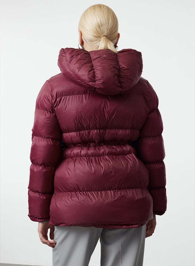 trendyol Claret Red Regular Pattern Hooded Waist Drawstring Detail Water Repellent Winter Puffer Jacket - Image 5
