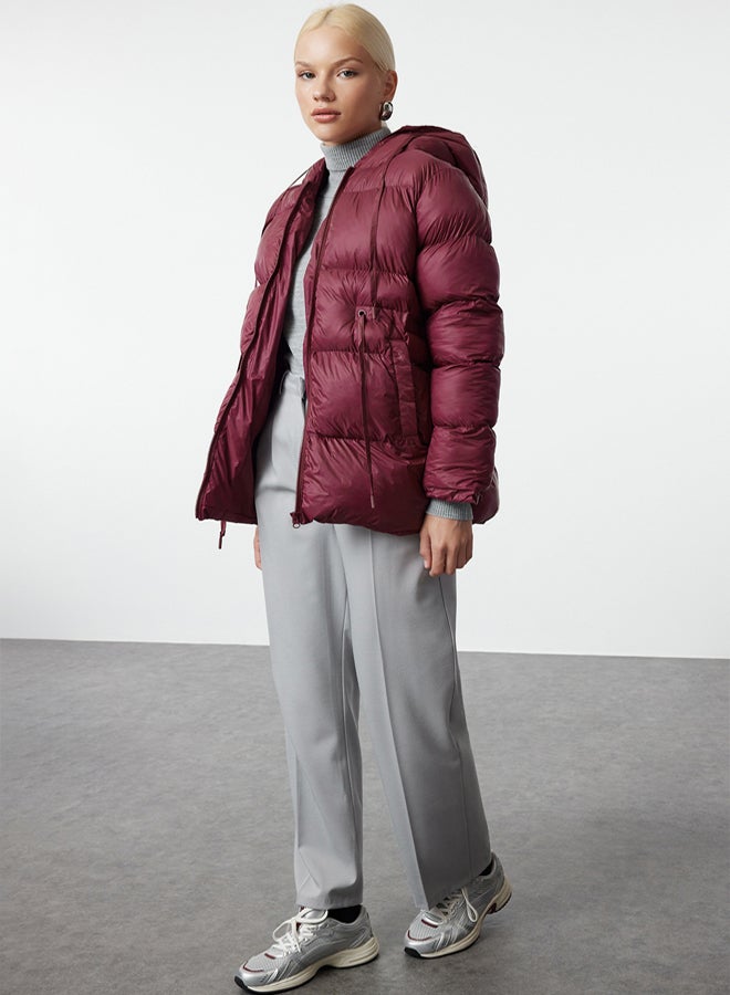 trendyol Claret Red Regular Pattern Hooded Waist Drawstring Detail Water Repellent Winter Puffer Jacket - Image 2