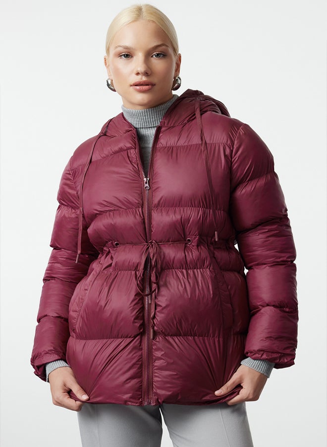 trendyol Claret Red Regular Pattern Hooded Waist Drawstring Detail Water Repellent Winter Puffer Jacket - Image 3