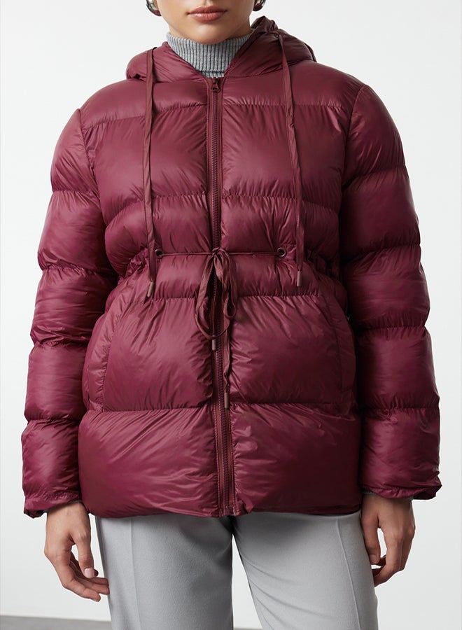 trendyol Claret Red Regular Pattern Hooded Waist Drawstring Detail Water Repellent Winter Puffer Jacket - Image 4