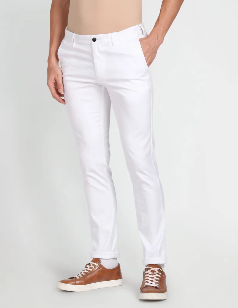 Arrow White Bronson Slim Fit Dobby Chinos for Men | Best Price UAE