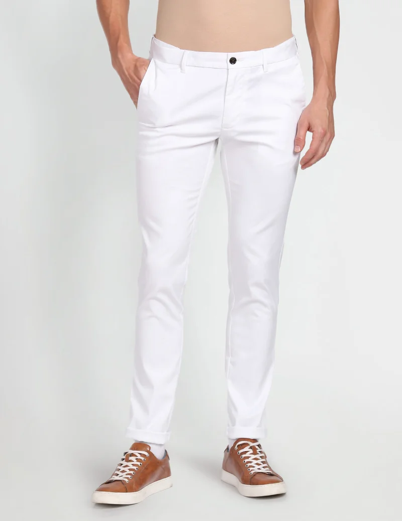 Arrow White Bronson Slim Fit Dobby Chinos for Men | Best Price UAE