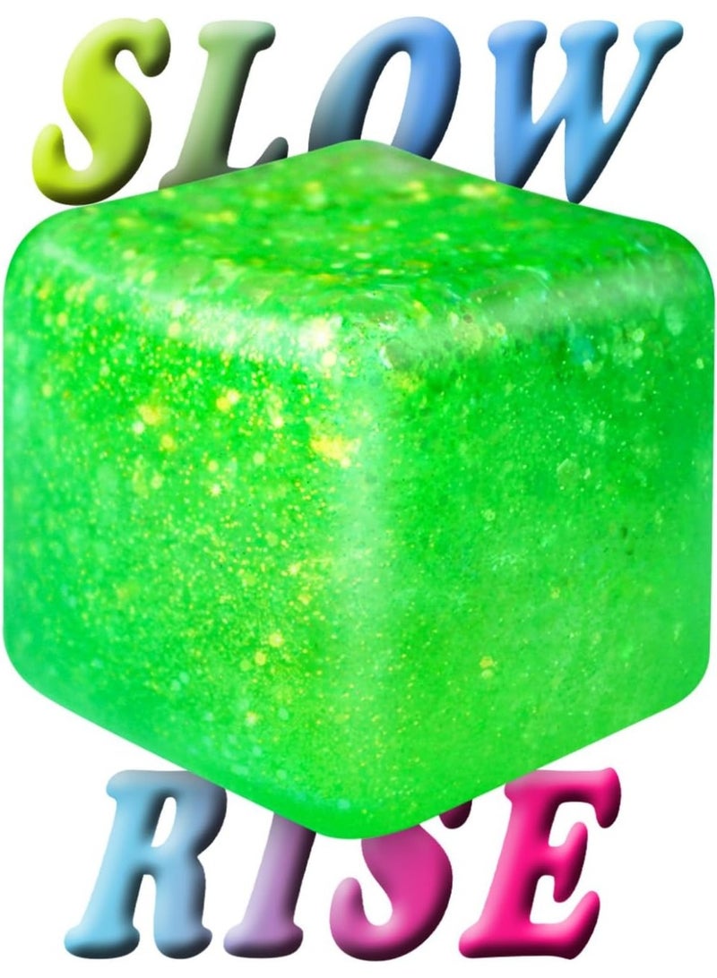 squishy Stress Cubes Slow Rise Glitter Squishy Cube Nice Relief Balls Jelly Fidget Toys for Kids Adults Squeeze Sensory Pack for Anxiety, Autism, Funny Gifts for Holiday/Birthday/Classroom（Green） - Image 1