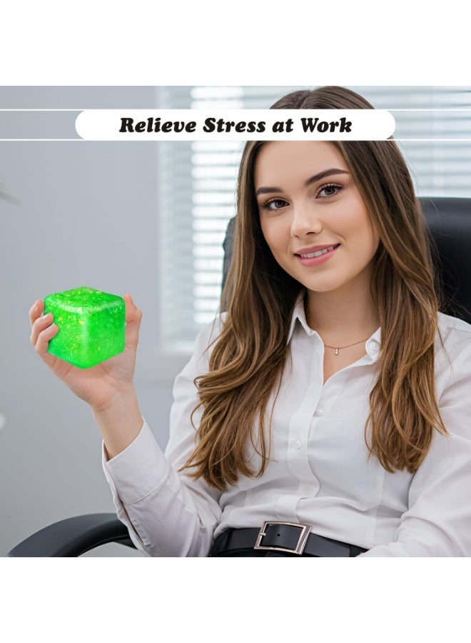 squishy Stress Cubes Slow Rise Glitter Squishy Cube Nice Relief Balls Jelly Fidget Toys for Kids Adults Squeeze Sensory Pack for Anxiety, Autism, Funny Gifts for Holiday/Birthday/Classroom（Green） - Image 4