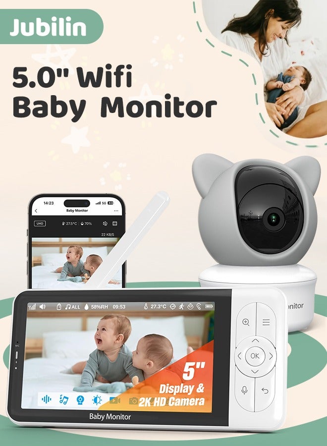 Jubilin Smart Video Baby Monitor with APP and Video Camera, Cry&Sound Monitor, Motion Tracking&Monitor, Secure WiFi Lock, 2K Night Vision - Image 1