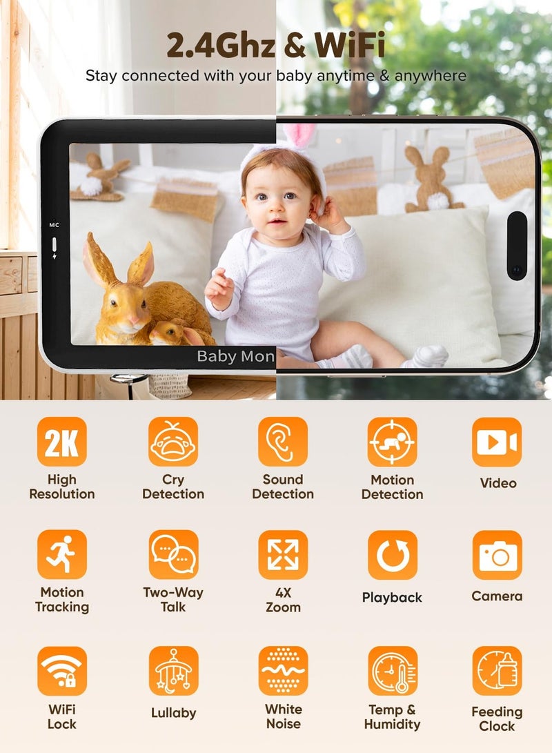 Jubilin Smart Video Baby Monitor with APP and Video Camera, Cry&Sound Monitor, Motion Tracking&Monitor, Secure WiFi Lock, 2K Night Vision - Image 2