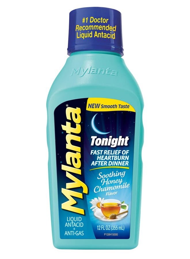 Mylanta Heartburn and Gas Relief, Liquid Antacid, Tonight Formula, Honey Chamomile Flavor, 12 Fl Oz - Image 1