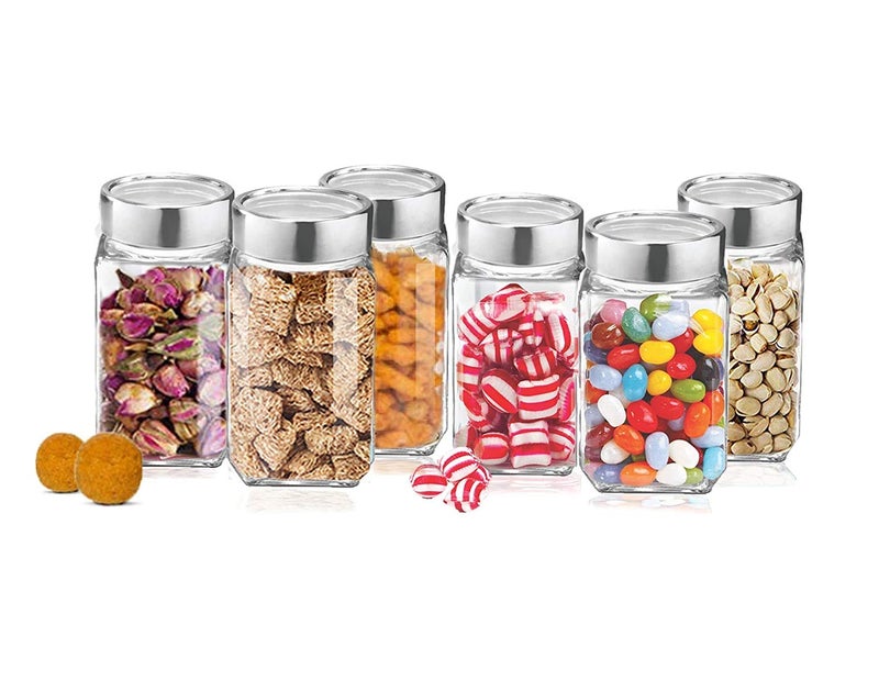 castanea Airtight Glass Cube Jars for Kitchen Storage Set, 1000 ml/1kg , Transparent, Pack of 5 - Image 2