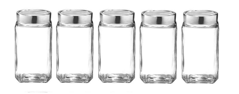 castanea Airtight Glass Cube Jars for Kitchen Storage Set, 1000 ml/1kg , Transparent, Pack of 5 - Image 5