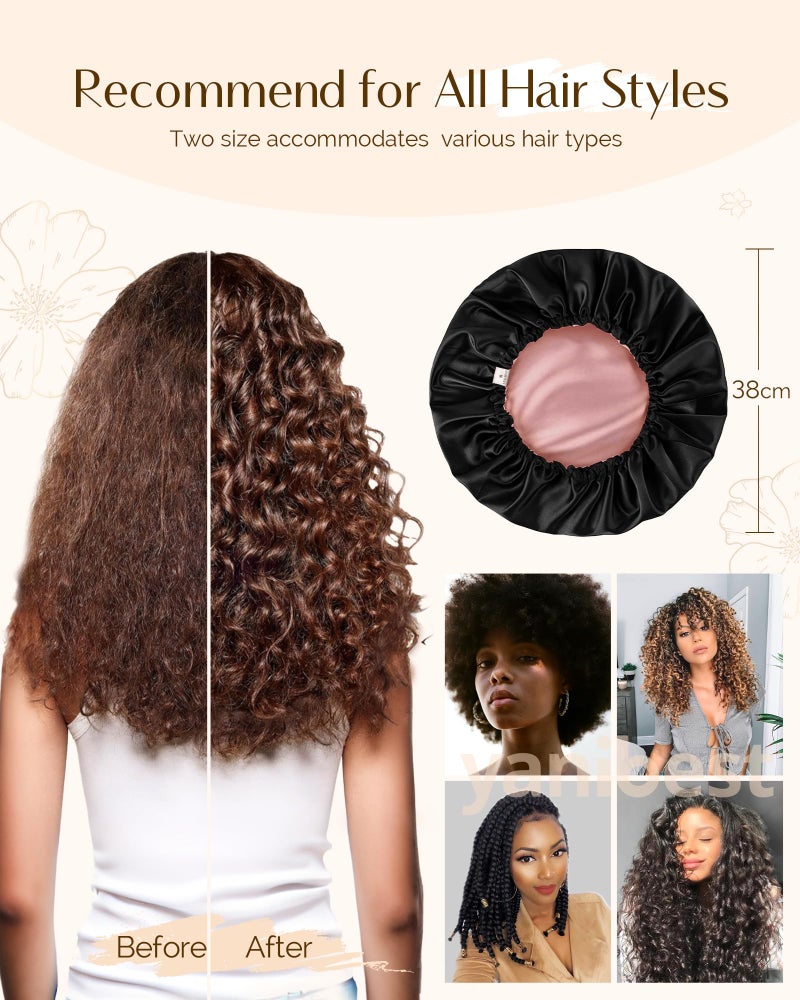 YANIBEST Silk Bonnet Satin Bonnet for Sleeping Women Men, Adjustable Double Layer Hair Bonnet for Curly Braids Reduce Frizz - Image 4
