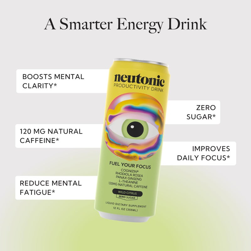 Neutonic Productivity Energy Drink, Boost Focus and Energy, Sugar Free, Science Backed Formula | 355 ML (12 cans) - Wild Citrus - Image 2