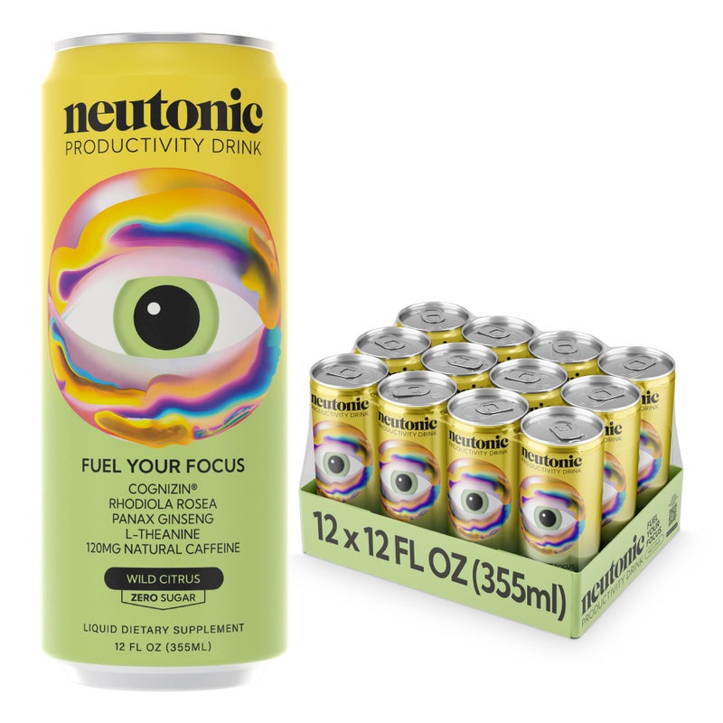 Neutonic Productivity Energy Drink, Boost Focus and Energy, Sugar Free, Science Backed Formula | 355 ML (12 cans) - Wild Citrus - Image 1