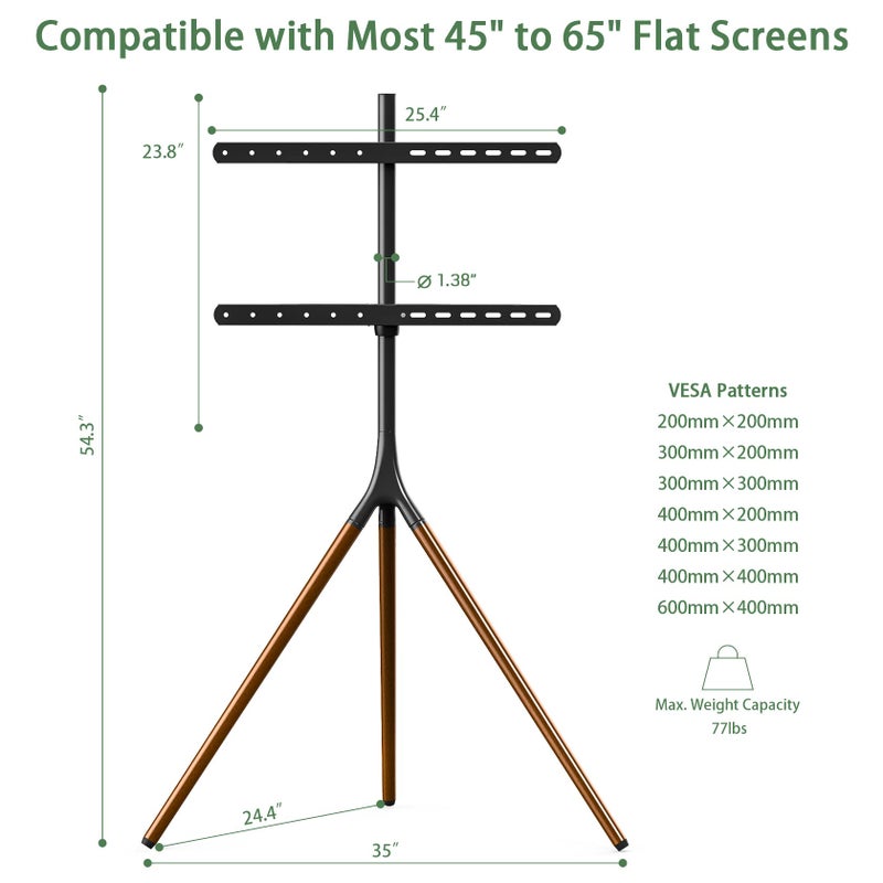 UPGRAVITY Easel TV Stand with Tripod Base for 45-65 inch Flat Screen up to 77lbs, Height Adjustable TV Stand Tripod for Living Room w/Cable Ties, 180Â°Swivel, Black - Image 4