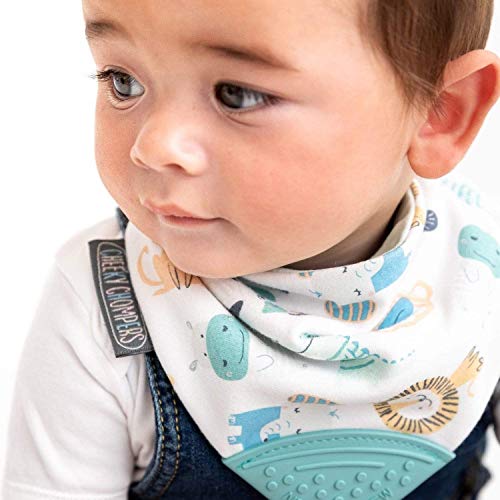Cheeky Chompers 2-in-1 Baby Dribble Bib With Soft Silicone Teether, Reversible Bandana Style, Innovative Dimple Design Soothes Gums, 3-Layer Absorbency (Cheeky Animals Neckerchew) - Image 4