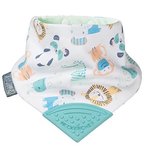 Cheeky Chompers 2-in-1 Baby Dribble Bib With Soft Silicone Teether, Reversible Bandana Style, Innovative Dimple Design Soothes Gums, 3-Layer Absorbency (Cheeky Animals Neckerchew) - Image 1