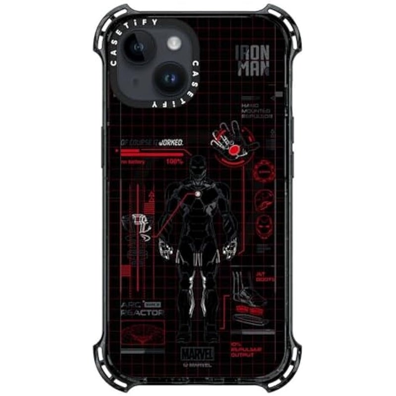 Casetify Bounce iPhone 14 Case 【Iron Man Co-Lab / 6X Military Grade Drop Tested / 21.3ft Drop Protection/Compatible with Magsafe】 - Iron Man Blue Print Tech - Red - Clear Black - Image 5