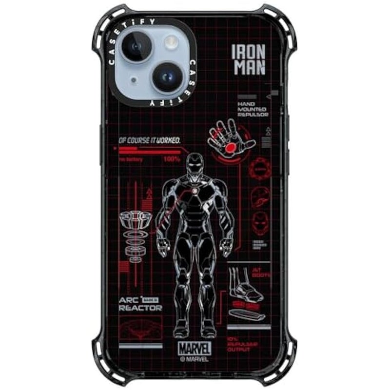 Casetify Bounce iPhone 14 Case 【Iron Man Co-Lab / 6X Military Grade Drop Tested / 21.3ft Drop Protection/Compatible with Magsafe】 - Iron Man Blue Print Tech - Red - Clear Black - Image 4