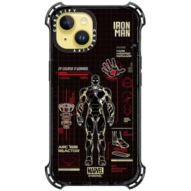 Casetify Bounce iPhone 14 Case 【Iron Man Co-Lab / 6X Military Grade Drop Tested / 21.3ft Drop Protection/Compatible with Magsafe】 - Iron Man Blue Print Tech - Red - Clear Black - Image 3