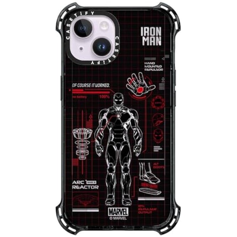 Casetify Bounce iPhone 14 Case 【Iron Man Co-Lab / 6X Military Grade Drop Tested / 21.3ft Drop Protection/Compatible with Magsafe】 - Iron Man Blue Print Tech - Red - Clear Black - Image 2