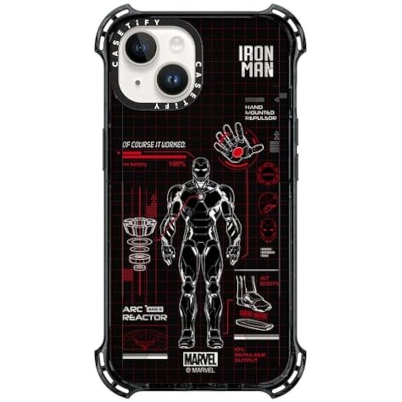 Casetify Bounce iPhone 14 Case 【Iron Man Co-Lab / 6X Military Grade Drop Tested / 21.3ft Drop Protection/Compatible with Magsafe】 - Iron Man Blue Print Tech - Red - Clear Black - Image 1