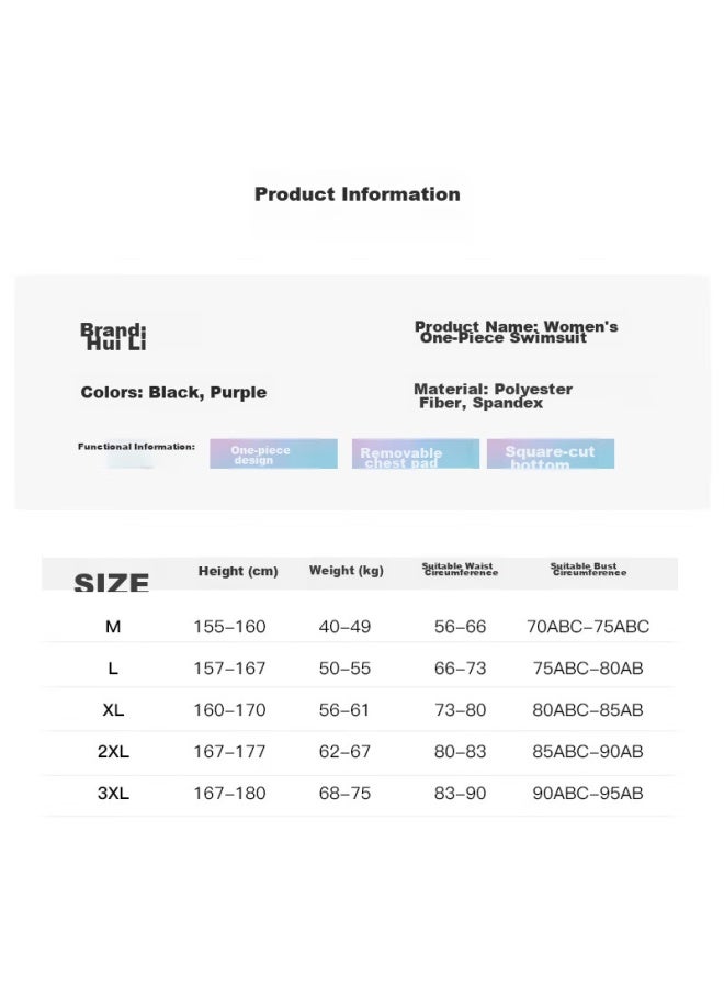Pull Back Huili Swimsuit For Women, One-piece Dress, Slimming, Elegant, Conservative, Plus Size, Body-covering, Quick-drying Swimwear, Four-piece Set, 14008 Purple, Size M - Image 4