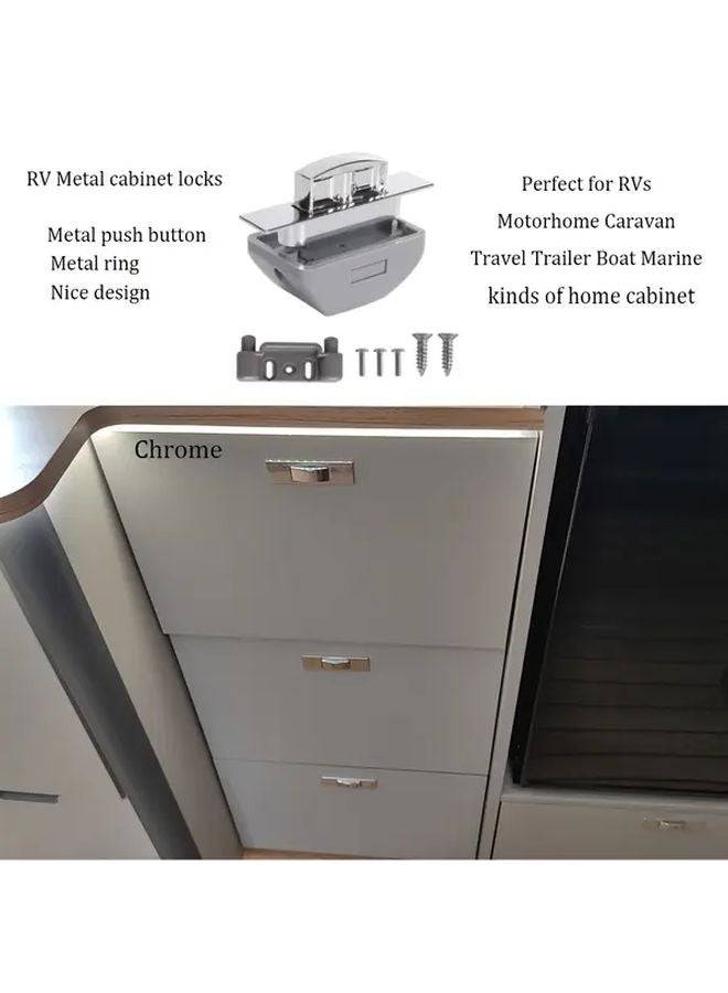 6PCS Black RV Metal Cabinet Latches Keyless Push Button Locks Adjustable Striker Plates - Image 4