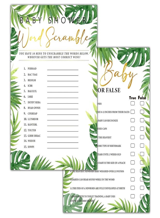 ISOVF 30 Woodland Baby Shower Games With 1 Answer Card(5"x7") - 2 Games Double-sided - Oh Baby True or False & Word Scramble Game - Jungle Safari Animals Baby Gender Reveal Party Favors and Supplies-f01 - Image 1