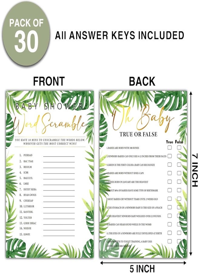 ISOVF 30 Woodland Baby Shower Games With 1 Answer Card(5"x7") - 2 Games Double-sided - Oh Baby True or False & Word Scramble Game - Jungle Safari Animals Baby Gender Reveal Party Favors and Supplies-f01 - Image 2