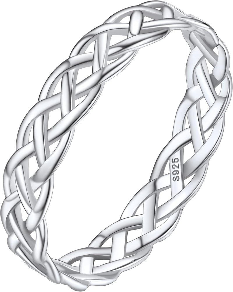 Silvora 925 Sterling Silver Celtic Knot Rings, Chain Rings for Women Men Vintage Eternity Band Ring Jewelry Size 4-12 - Image 1