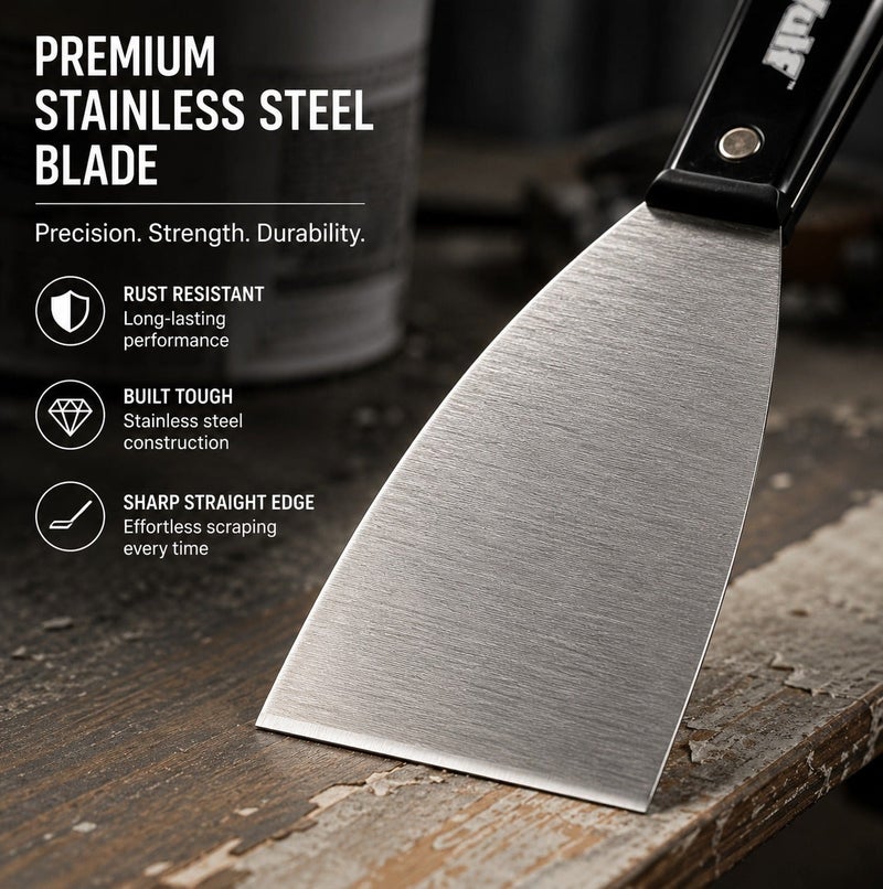 Wulf 2.5-Inch Stainless Steel Putty Knife Scraper Professional Rust Resistant Wall Paint Scraper with Heavy Duty Riveted Handle for Drywall Spackling Patching and Surface Repair Tool - Image 2