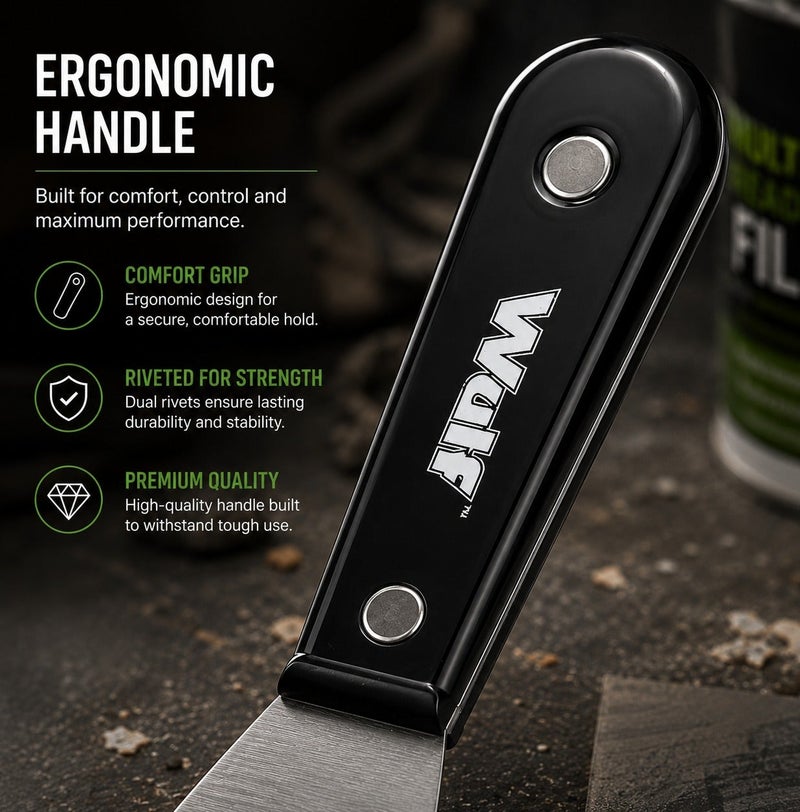 Wulf 2.5-Inch Stainless Steel Putty Knife Scraper Professional Rust Resistant Wall Paint Scraper with Heavy Duty Riveted Handle for Drywall Spackling Patching and Surface Repair Tool - Image 3