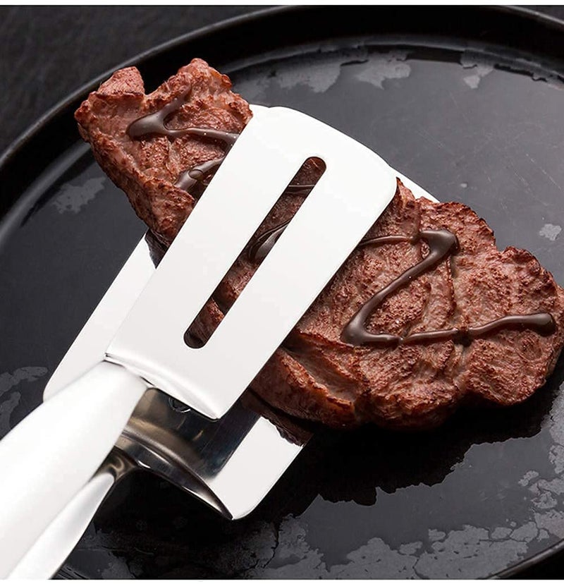 BEING CART 3in1 Cooking Tong Double Sided Spatula 10 inch Multifunctional Stainless Steel Food Flipping Spatula Tongs Clip for Beefsteak Bread Hamburger BBQ Meats Pizza Pies Bread Fish - Image 5