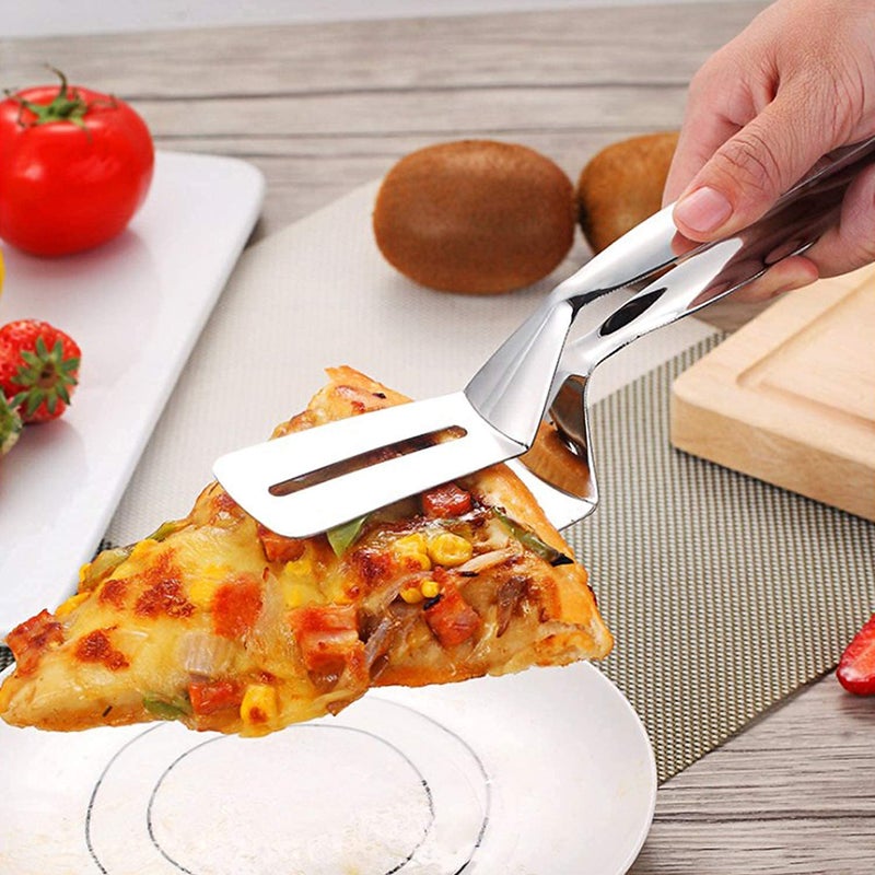 BEING CART 3in1 Cooking Tong Double Sided Spatula 10 inch Multifunctional Stainless Steel Food Flipping Spatula Tongs Clip for Beefsteak Bread Hamburger BBQ Meats Pizza Pies Bread Fish - Image 4