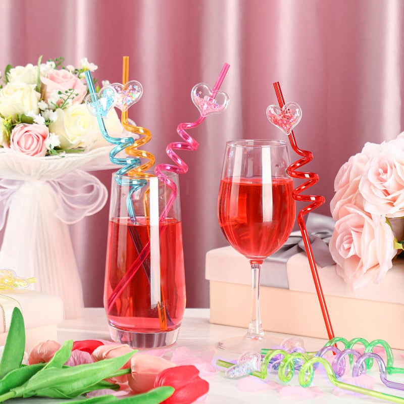 Sunnychicc Sunnychicc 40 Pcs Heart Party Favors Glitter Straws Heart Shaped Sparkly Plastic Reusable Drinking Straws Crazy Loop Classroom Goodie Gifts for Kids Exchange Prizes - Image 4