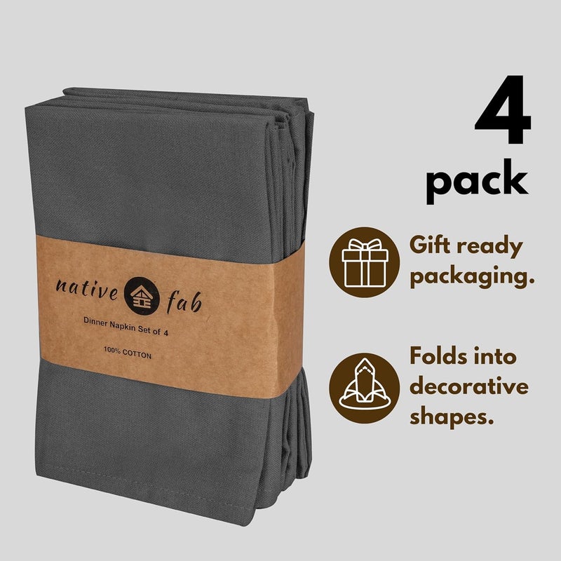 Native Fab Solid Cloth Napkin Set of 4 100 Cotton Washable Reusable Dinner Cloth Napkin 17x17 inches Table Decor Napkins for Dinner Events Grey - Image 5