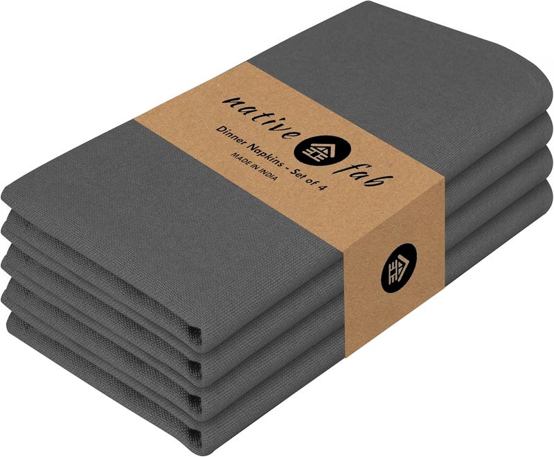 Native Fab Solid Cloth Napkin Set of 4 100 Cotton Washable Reusable Dinner Cloth Napkin 17x17 inches Table Decor Napkins for Dinner Events Grey - Image 1