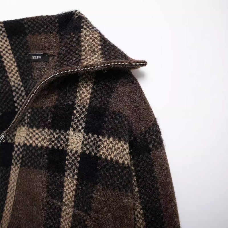 Europe and the United States cross-border wholesale 2024 autumn new womens plaid knitted collar bomber jacket coat women Picture color - Image 5