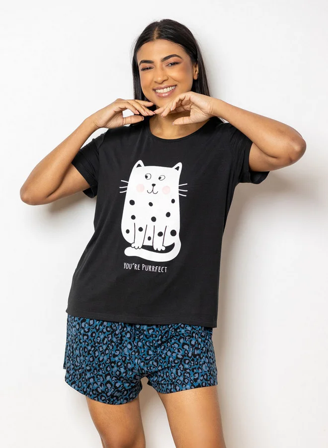 Aadaraya Aadaraya Printed Round Neck T-shirt and Shorts Set