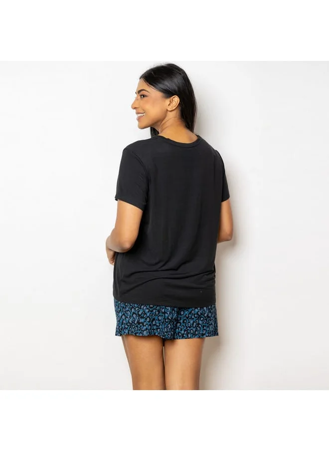 Aadaraya Aadaraya Printed Round Neck T-shirt and Shorts Set