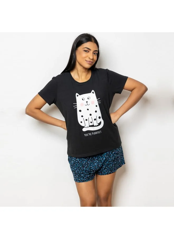 Aadaraya Aadaraya Printed Round Neck T-shirt and Shorts Set