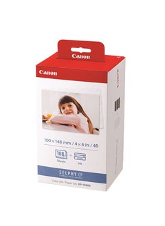Canon Canon KP-108IN Color Ink Paper Set for Canon Selphy CP910/CP810 Photo Printer, 108 Sheets, White  - Image 1