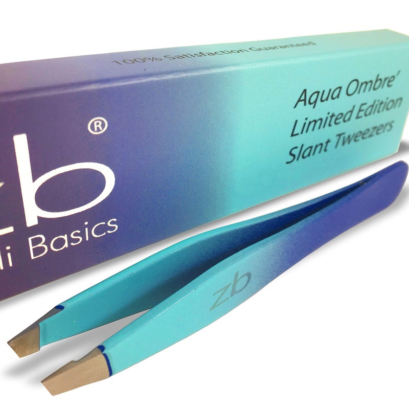Zizzili Basics Tweezers - Limited Edition Aqua OmbrÃ© Slant Tweezer - Best Tweezers for Eyebrow, Hair Removal and Your Precision Needs - Image 1