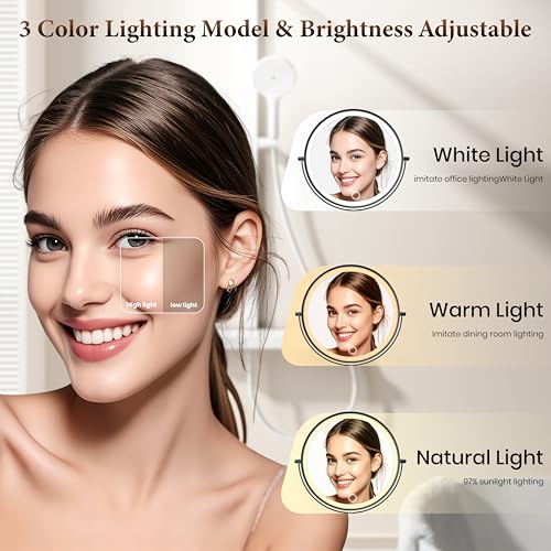 VESAUR Magnifying Mirror with Lights 1X/20X, 9" Double Sided 5000mAh Rechargeable Wall Mounted Lighted Makeup Mirror, 3 Color LED Lights Dimmable, Wall Mount Mirror 17" arm for Bathroom, Black Brushed Nickel - Image 4
