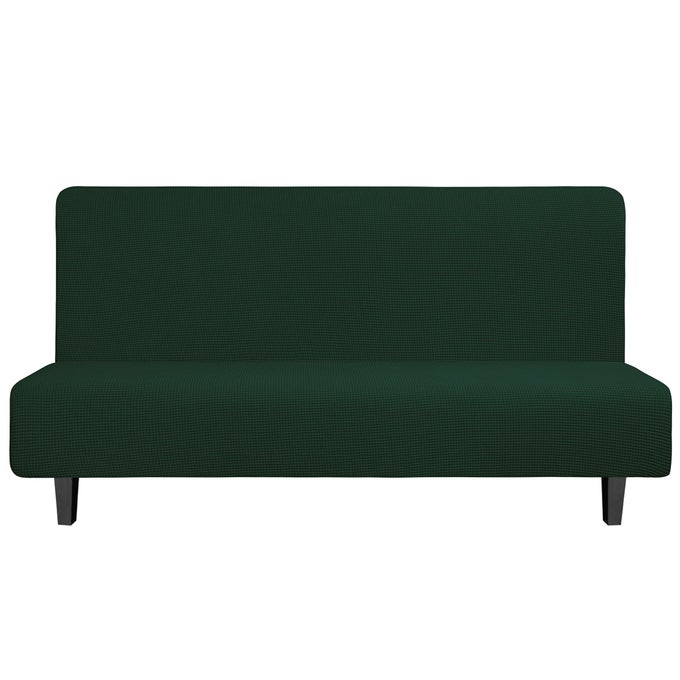 EasyGoing Stretch Futon Slipcover Armless Futon Bed Cover Furniture Protector Without Armrests with Elastic Bottom for Kids Soft Jacquard Fabric Small Checks Large Dark Green
