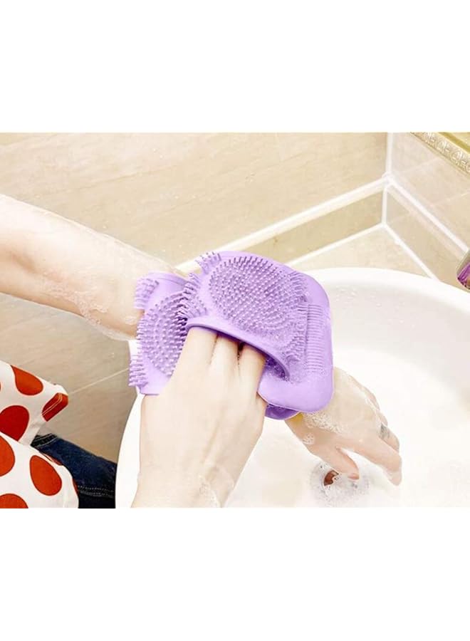 إيروريكس فرشاة استحمام من السيليكون لتقشير الجسم وفرك الظهر الطويل من السيليكون سهل التنظيف وجل الاستحمام من السيليكون الصديق للبيئة ومنشفة استحمام من جل الاستحمام الطويل وفرشاة استحمام للظهر بطول 62 سم باللون الأرجواني - Image 4