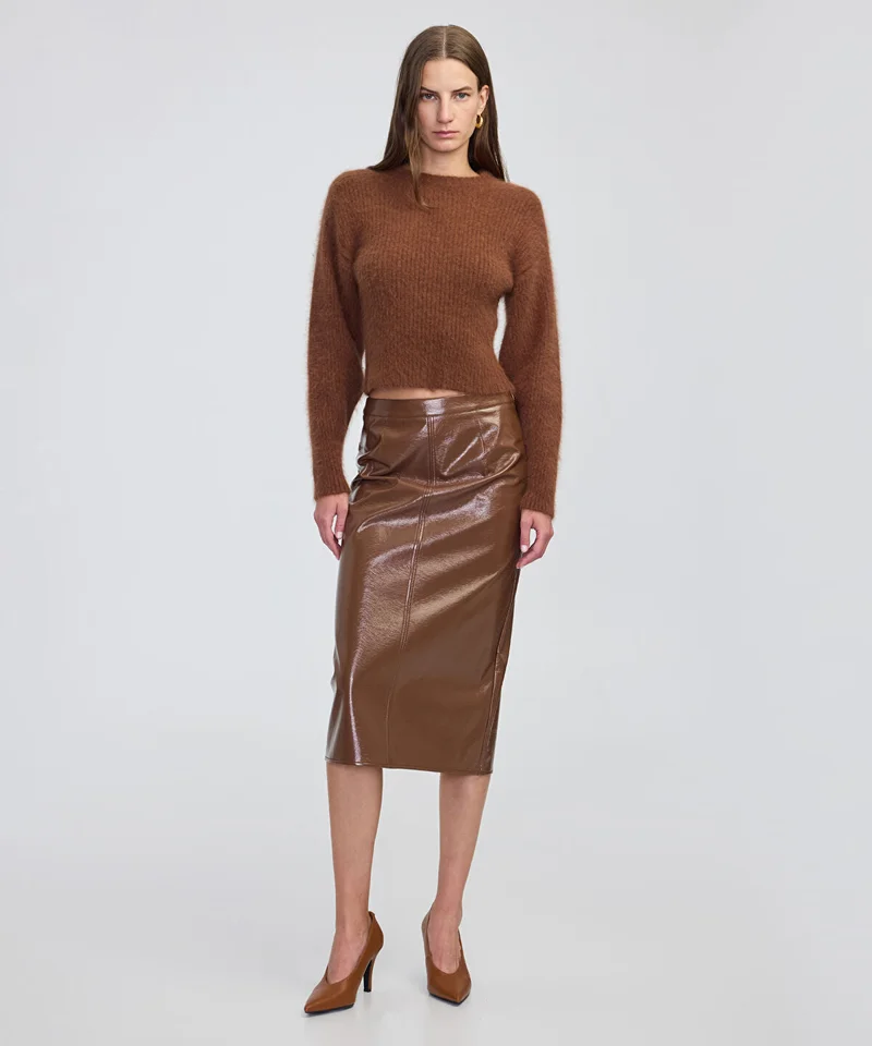 Ipekyol Faux Patent Leather Midi Skirt