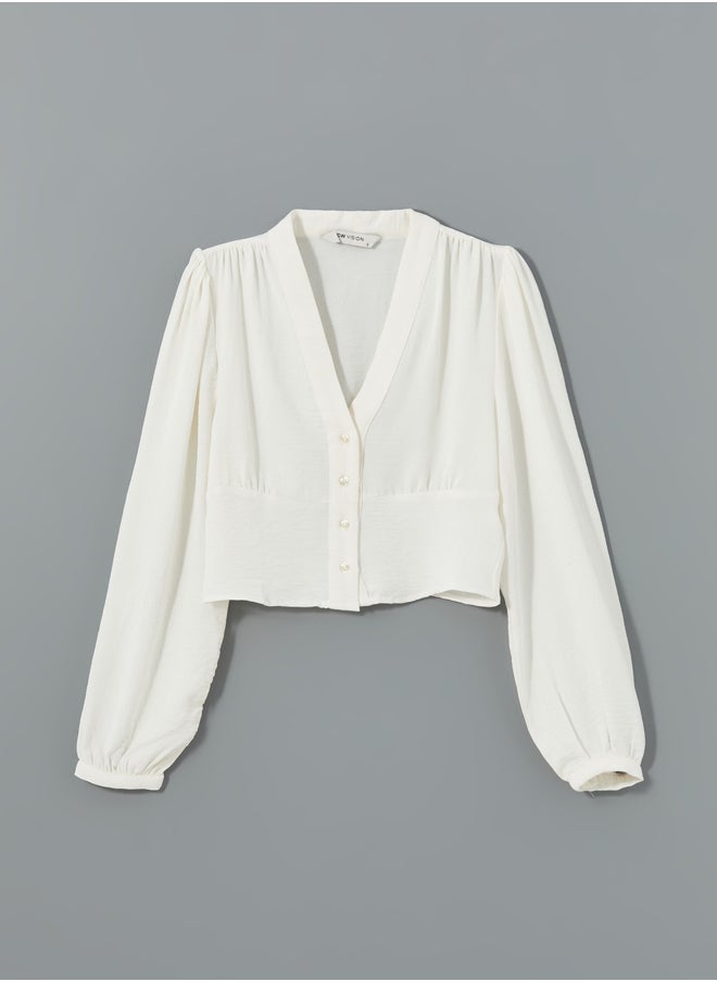 LC WAIKIKI - V Neck Crop Women's Blouse - Image 1
