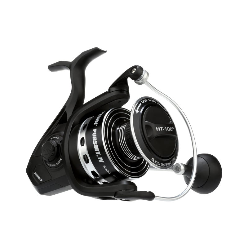 PENN Pursuit IV Nearshore/Offshore Spinning Fishing Reel, Size 8000, HT-100 Front Drag, Max of 25lb, 5 Sealed Stainless Steel Ball Bearing System, Built with Carbon Fiber Drag Washers,Black/Silver - Image 1