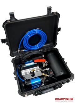 RoadPower 2 Cylinder Car Air Compressor Ultra Extreme 4x4 Tire Super Air Flow Portable 150 PSI AMP 62A 12V Tire Inflator For Car Truck Bicycle Football And Other Inflatables With Carry Box  - Image 1